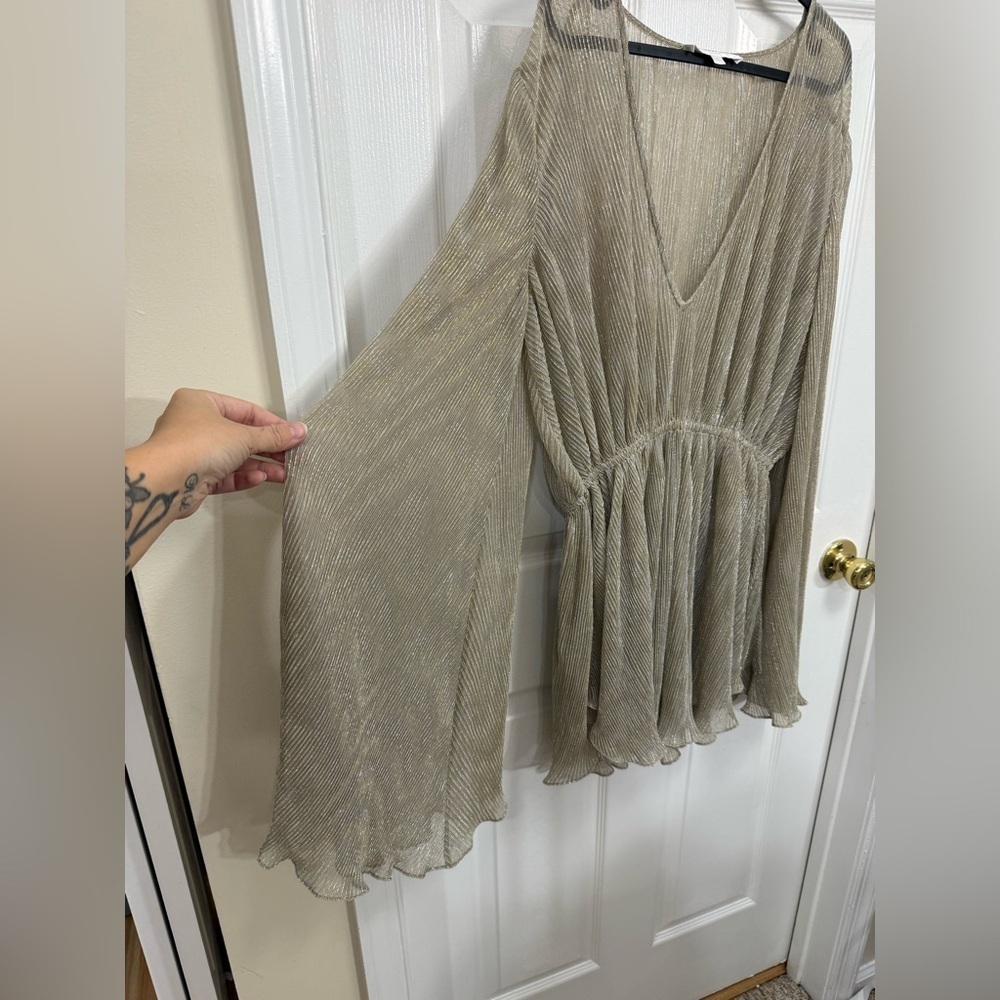 Caroline Constas Sheer Bell Sleeve Iridescent Mini Dress Size S Holiday Party - Picture 3 of 5